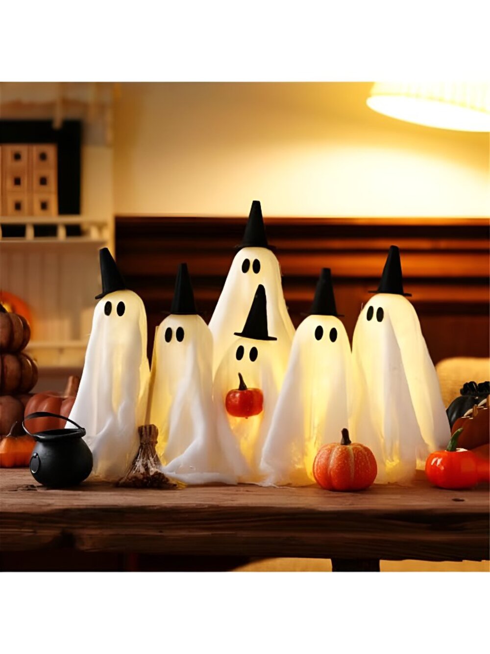 Halloween Decorations, Light up Ghost Table Decor with Witch Hats